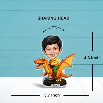 Personalized Boy on Dragon Bobblehead Caricature Standee Birthday Gift for Kids, Boys, Tabletop Desk Decor Battery Powered Moving Head Kids Room Decor